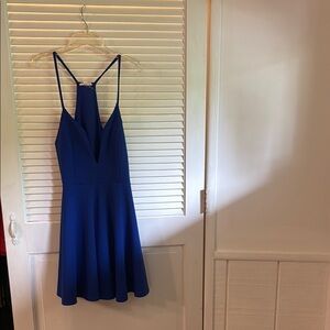 Deep plunge Blue Sleeveless Dress